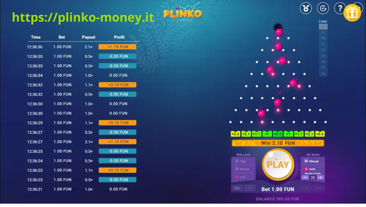 Fast-paced Plinko game round