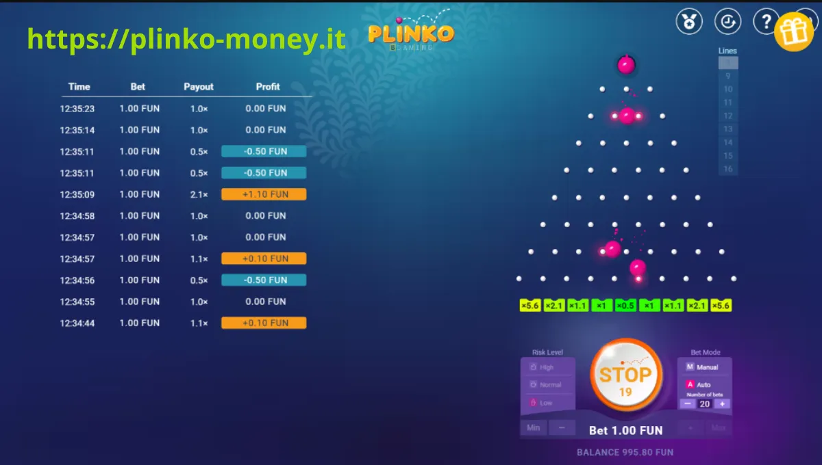 Setting up a bet in Plinko game
