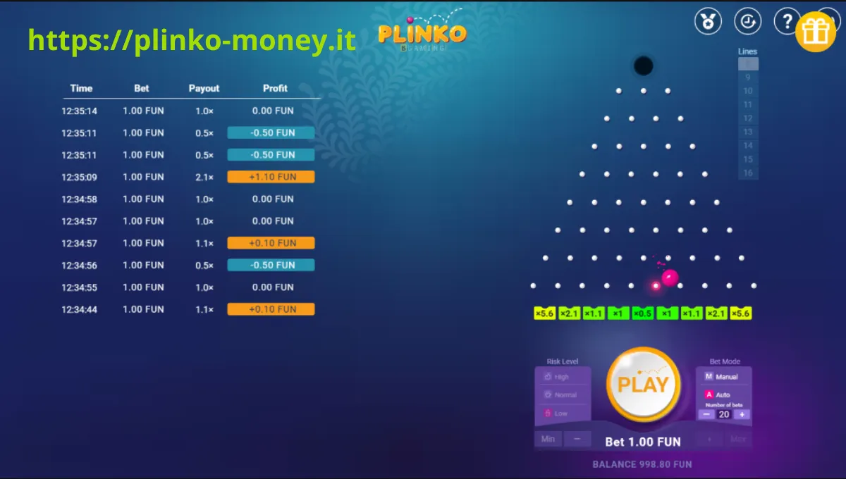 Plinko game with bright visual effects