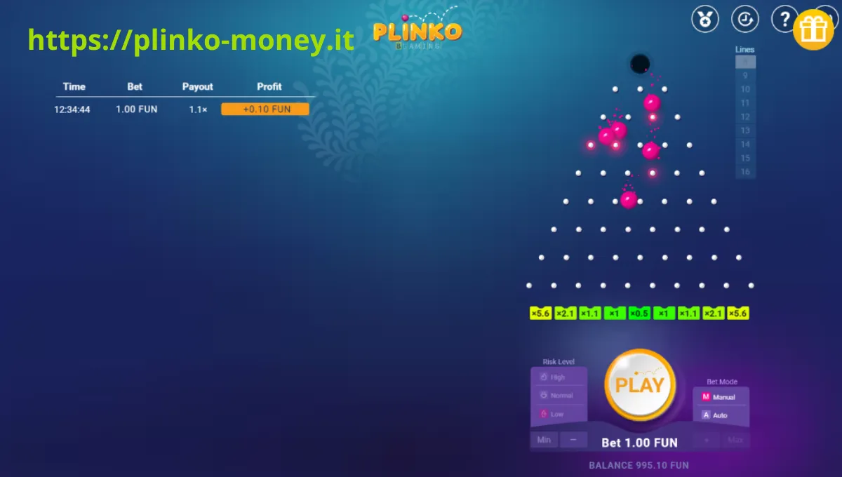 Moment of win in Plinko game